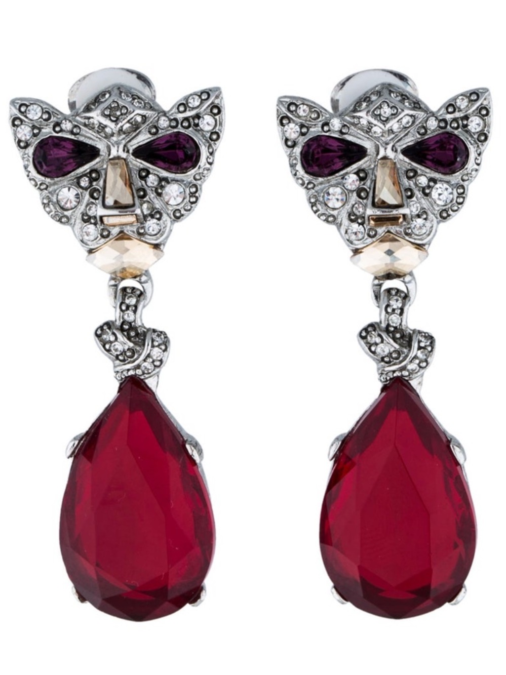 Oscar de la Renta Swarovski Crystal Panther Drop Earrings - RARE